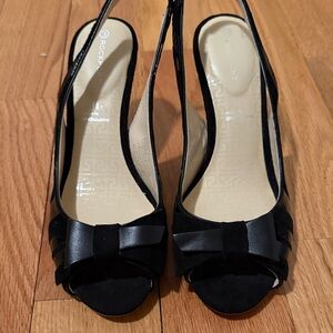 Rockport adiPRENE by Adidas Black Leather and Suede Peep-Toe Slingback Heels